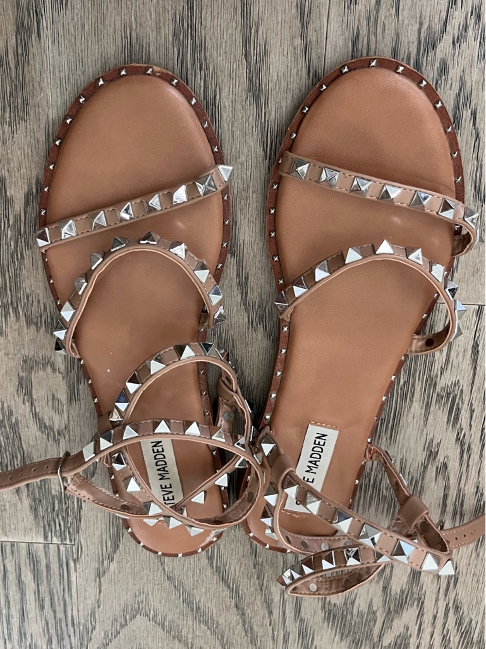 Steve Madden Tan-Stud Ankle-Strap Sandals